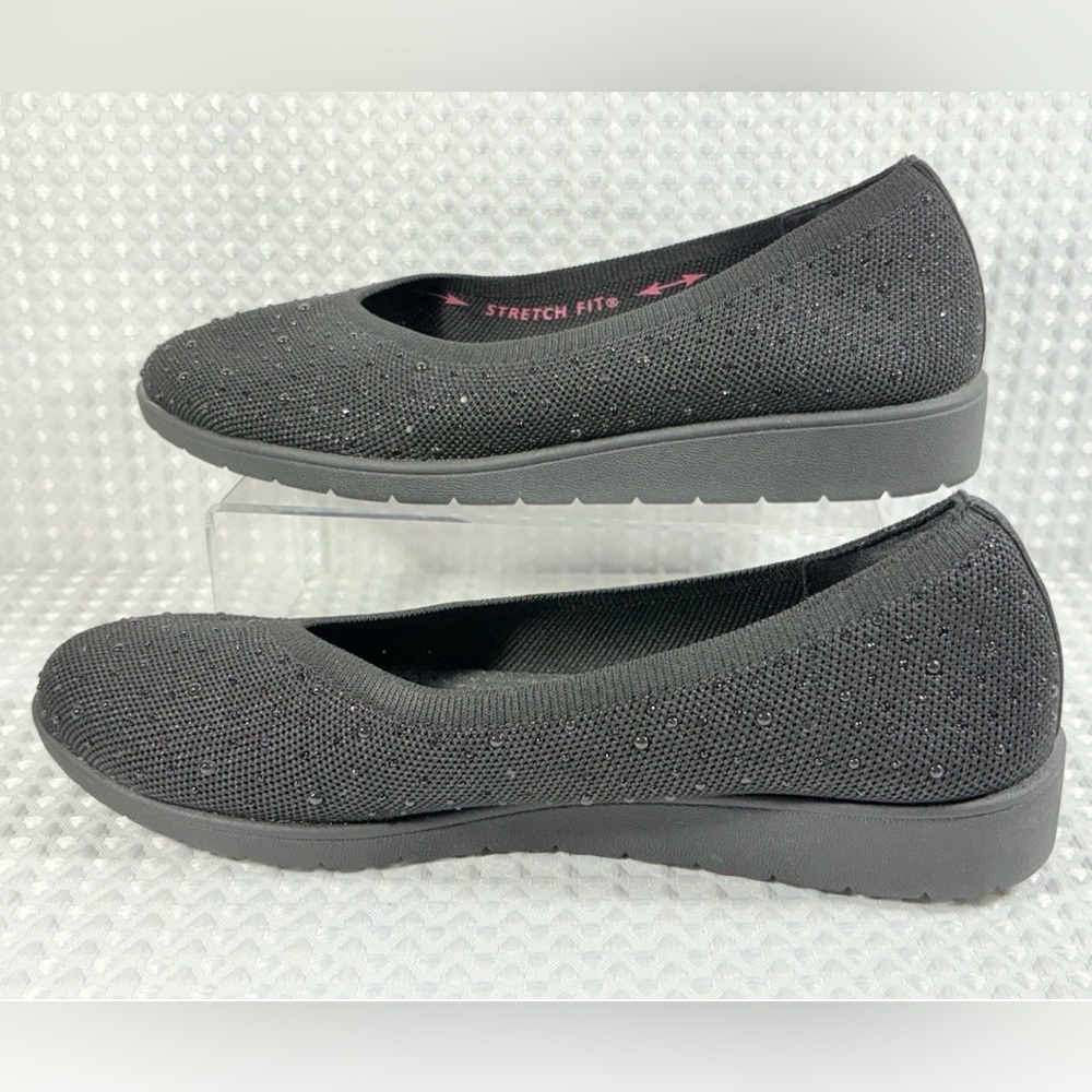 Skechers Womens Cleo Flex Wedge Size 8.5M Comfort Slip On Shoes Black SN 158568